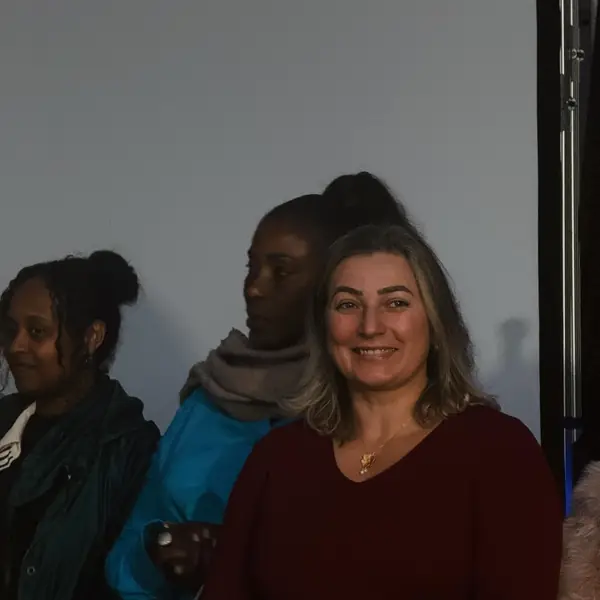 A church member smiling during a service
