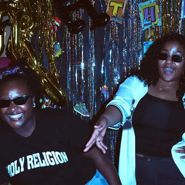 Friends celebrating together at a church party